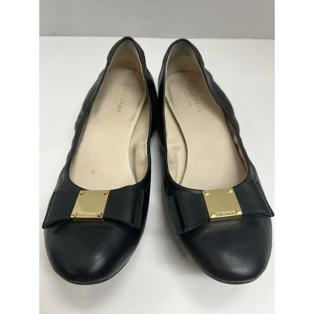 Cole Haan Women’s Tali Bow Ballet Flats Slip Ons Black Leather Size 7 Medium